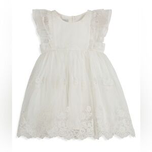 Pippa & Julie Toddler Girl White Scalloped Crochet Hem Lace Flutter Sleeve Dress